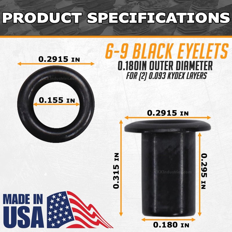 HolsterSmith Kydex & Leather Holster Eyelets - (#6-9 Length) - (3/16 Inch Diameter) - (Black Coated) - (100 Pack) - (USA Made) - for DIY Holster Making, Canvas & Apparel Binding - Image 3
